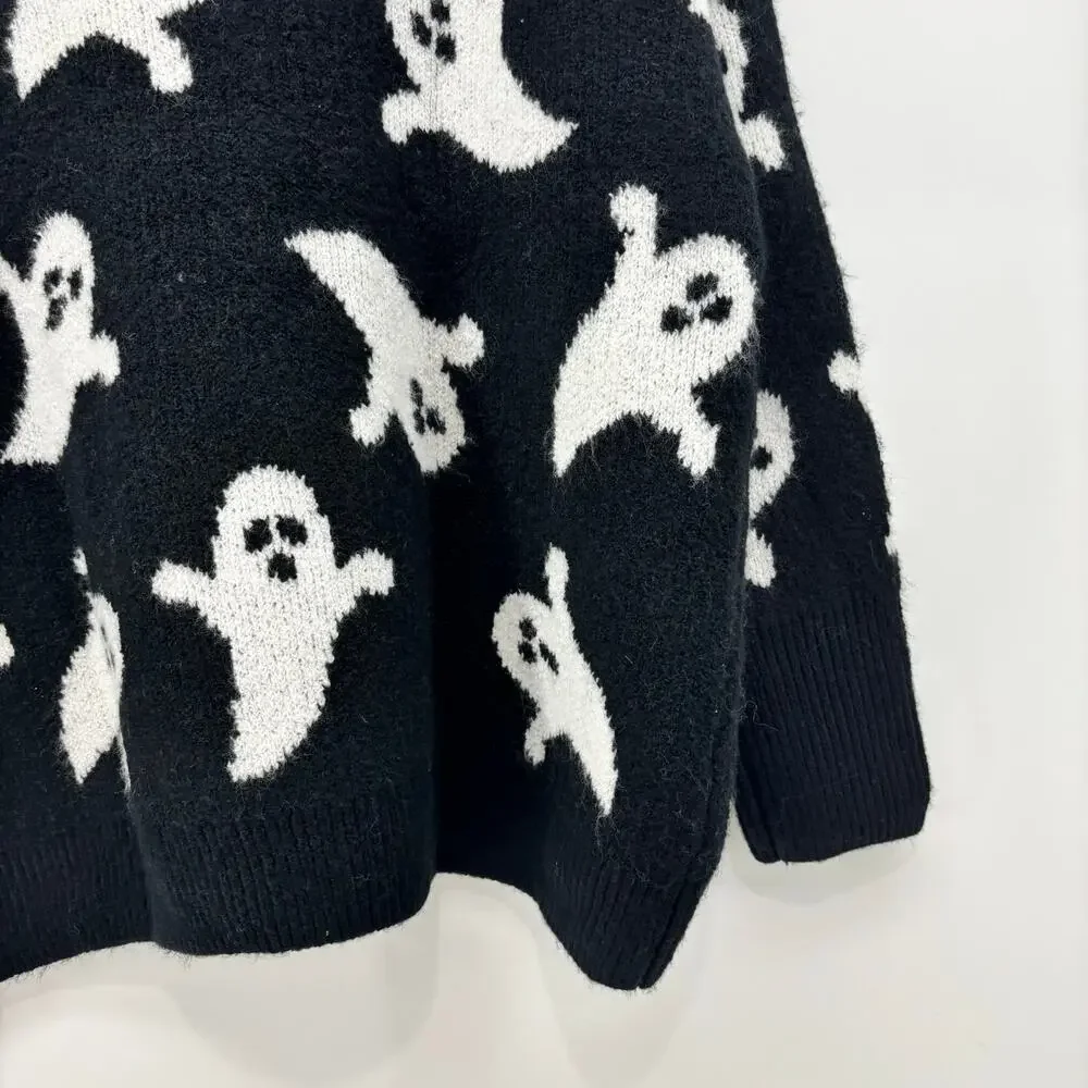 Vince Camuto Womens Medium Black White Ghost Halloween Sweater - Picture 15 of 16